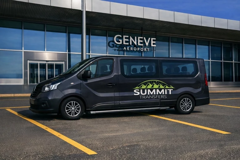 Summit Transfers van at Geneva Airport for private ski transfers from Geneva to the French Alps